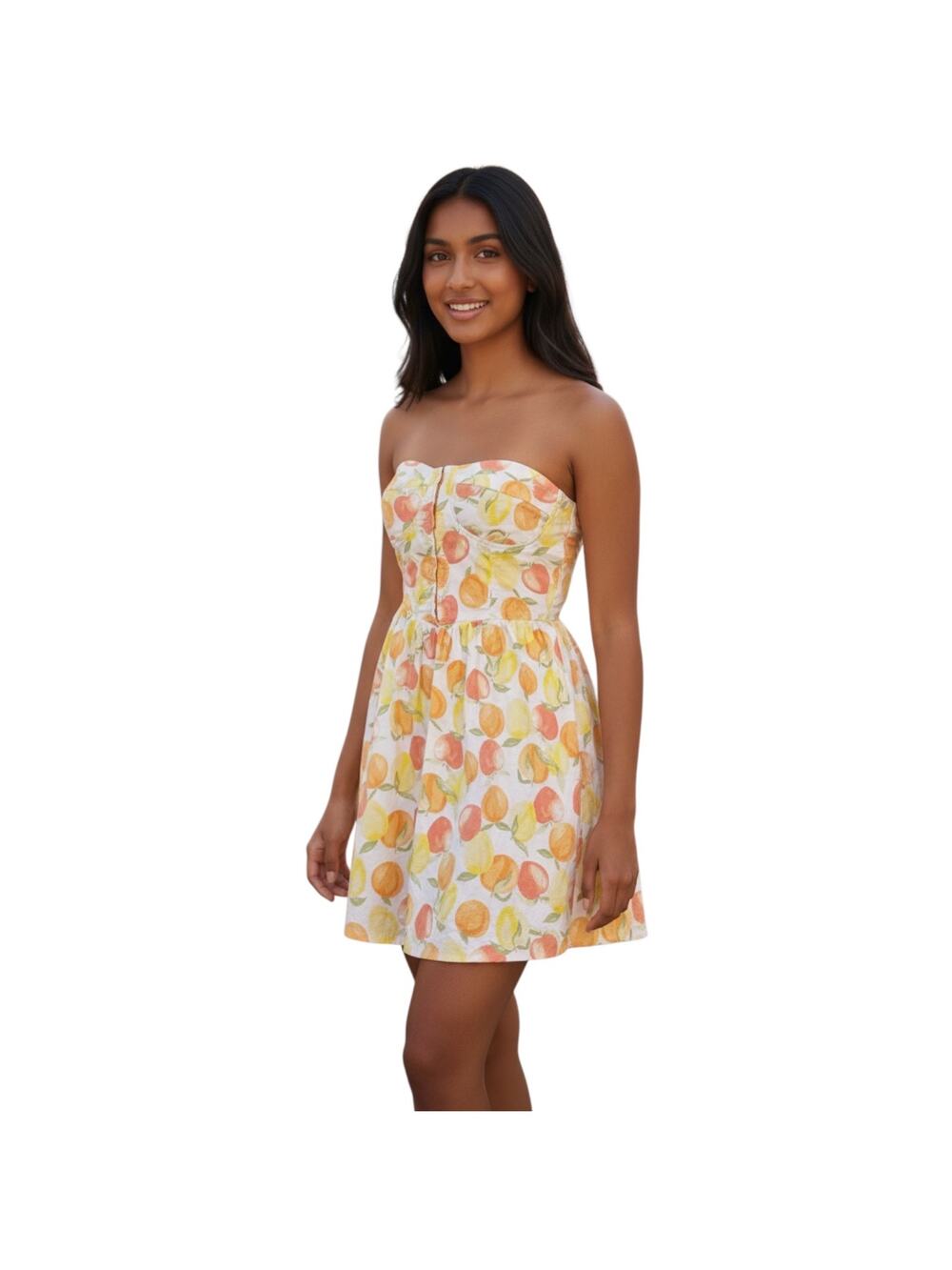Miss Selfridge Poplin Corset Strapless Mini Dress Citrus Fruit 8